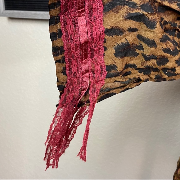 Vintage Y2K Boho Leopard Mixed Print Lace Ribbon Snap Shirt Lg - Picture 4 of 10